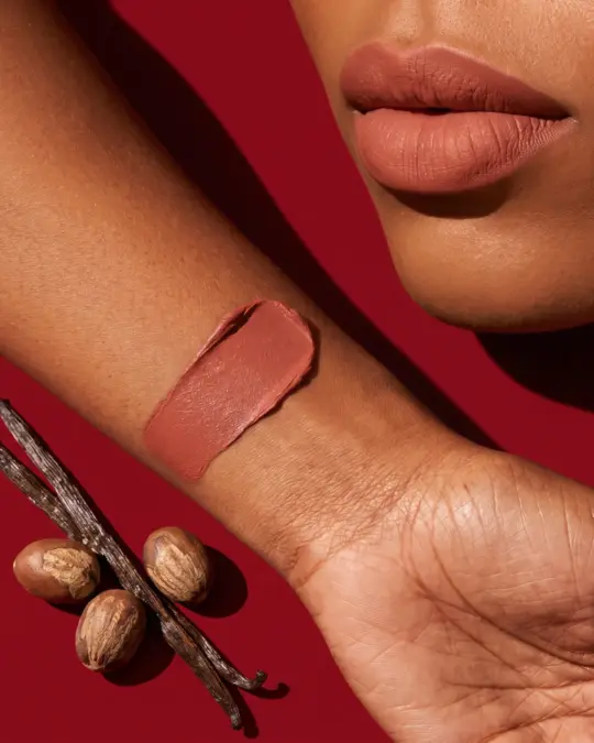 Sanjuanera Matte Lipstick, Terracotta Nude, texture close-up