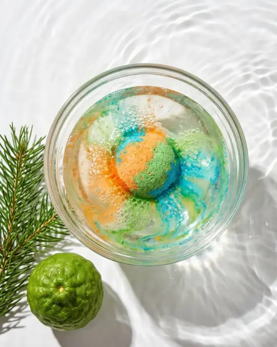 Telón Bath Bomb, Bergamot & Pine, texture close-up